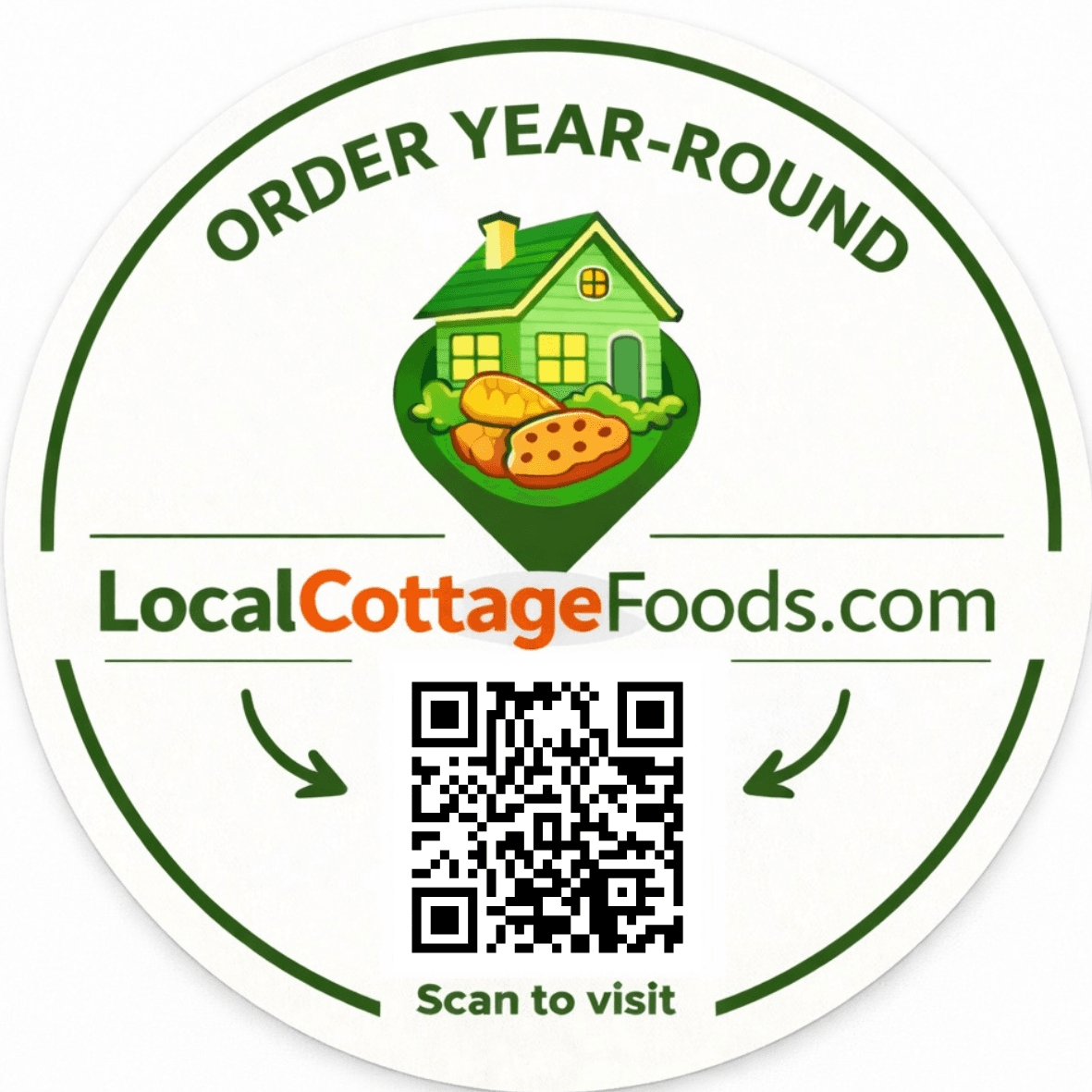 Booth Sticker Pack — two round 4×4 stickers for LocalCottageFoods.com sellers